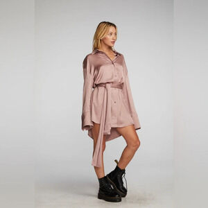 NWT Chaser Stretch Silky Woven Essex Shirt Dress in Mauve $145 msrp Small